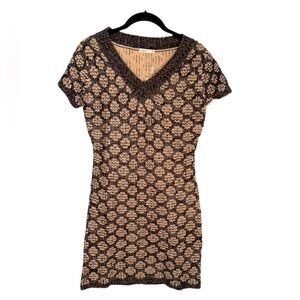 Lavand. Sweater Mini Dress in Gray, Black & Gold Metallic Size Small NWT